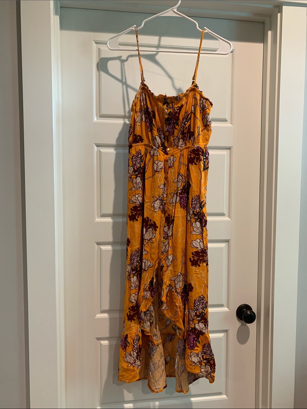 Floral High-Low Slip Dress in Mustard